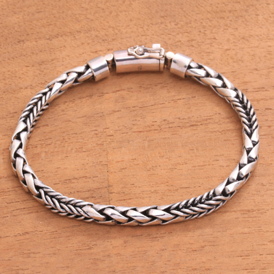 Sterling silver chain bracelet, 'Sleek Sheaves' - Handcrafted Sterling Silver Chain Bracelet from Bali