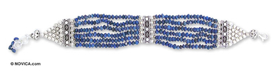 Lapis lazuli wristband bracelet, 'Blue Rivers' - Lapis Lazuli Wristband Bracelet