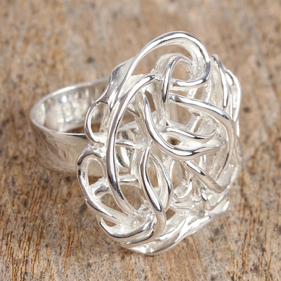 Sterling silver cocktail ring, 'Roots of the Earth' - Taxco Sterling Silver Cocktail Ring from Mexico