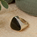 Obsidian cocktail ring, 'Asymmetrical Black' - Sleek Contemporary Obsidian Women's Ring in Taxco Silver