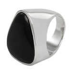 Obsidian cocktail ring, 'Asymmetrical Black' - Sleek Contemporary Obsidian Women's Ring in Taxco Silver