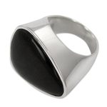 Obsidian cocktail ring, 'Asymmetrical Black' - Sleek Contemporary Obsidian Women's Ring in Taxco Silver