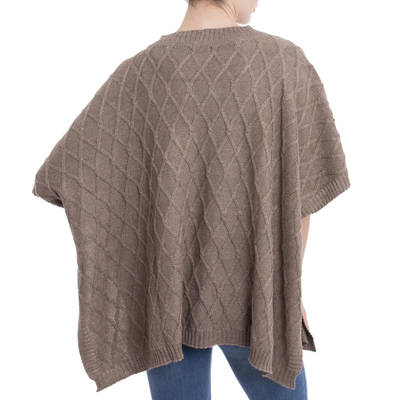 Alpaca blend poncho, 'Andean Romance in Taupe' - Peruvian Taupe Alpaca Blend Poncho with Rhombus Design