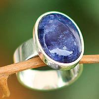 Sodalite cocktail ring, 'Encounter' - Handmade Jewellery Sterling Silver Cocktail Sodalite Ring