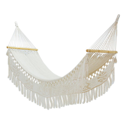 Cotton rope hammock, 'Fresh Comfort' (single) - Handwoven Cotton Single Hammock from El Salvador