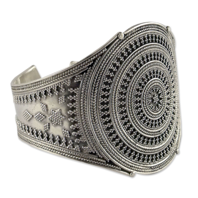 Sterling silver cuff bracelet, 'Galaxy' - Sterling Silver Cuff Bracelet from India