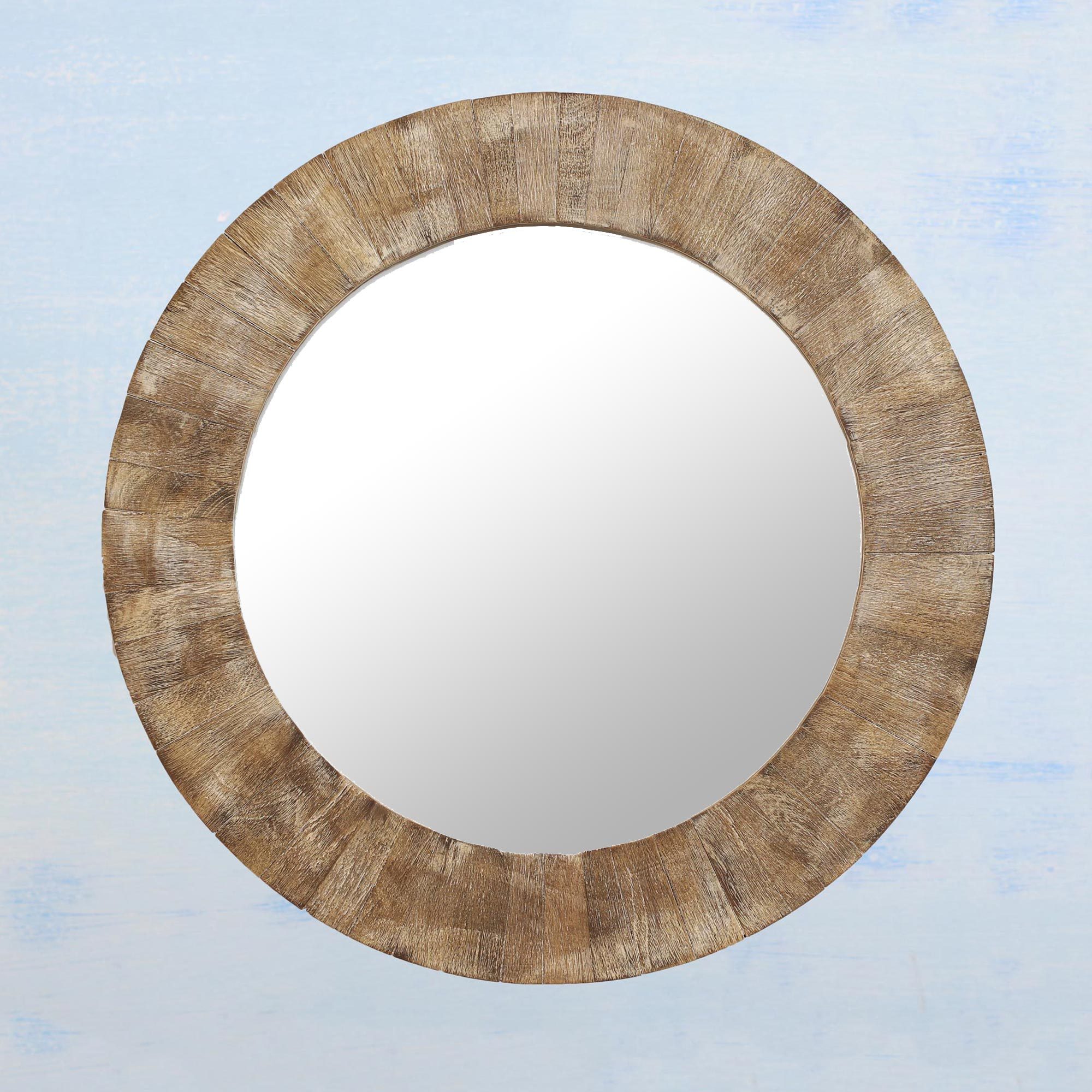 Circular Brown Mango Wood Wall Mirror From India Trendy Cabin