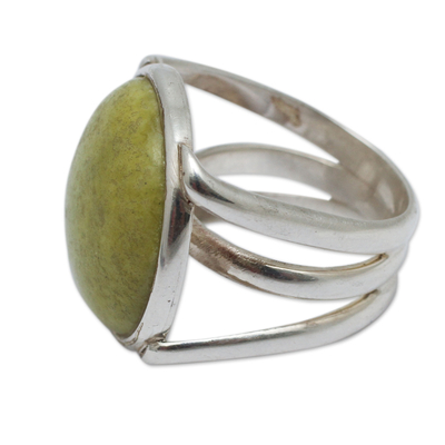 Serpentine cocktail ring, 'Early Grass' - Andean Artisan Crafted Silver and Serpentine Cocktail Ring