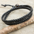 Men's tiger's eye and leather wrap bracelet, 'Double Ebony' - Mens Hand Braided Black Leather Wrap Bracelet (image 2) thumbail