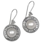 Cultured mabe pearl dangle earrings, 'Floral Orbs' - Cultured Mabe Pearl Floral Dangle Earrings from Indonesia