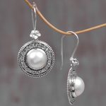 Cultured mabe pearl dangle earrings, 'Floral Orbs' - Cultured Mabe Pearl Floral Dangle Earrings from Indonesia