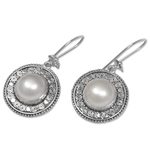 Cultured mabe pearl dangle earrings, 'Floral Orbs' - Cultured Mabe Pearl Floral Dangle Earrings from Indonesia