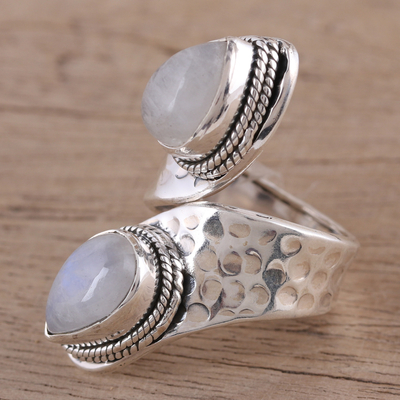 Rainbow moonstone wrap ring, 'Eternal Wonder' - Rainbow Moonstone and Sterling Silver Wrap Ring from India