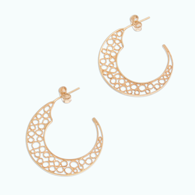 Gold plated sterling silver filigree half-hoop earrings, 'Glistening Moons' - 24k Gold Plated Sterling Silver Filigree Half-Hoop Earrings