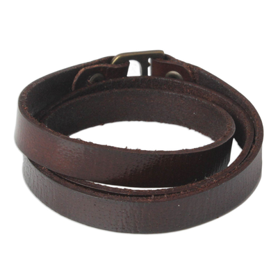Leather wrap bracelet, 'Enigma in Brown' - Leather wrap bracelet