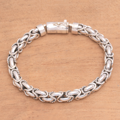 Sterling silver chain bracelet, 'Valiant Spirit' - Handmade Sterling Silver Chain Bracelet from Bali