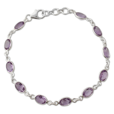 Amethyst tennis bracelet, 'Romantic Violet' - Handcrafted Indian Amethyst Sterling Silver Tennis Bracelet