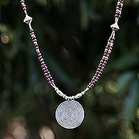 Garnet pendant necklace, 'Mind Journey' - Hand Crafted Silver and Garnet Pendant Necklace