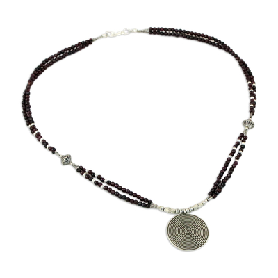 Garnet pendant necklace, 'Mind Journey' - Hand Crafted Silver and Garnet Pendant Necklace
