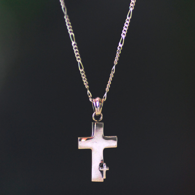 Mens sterling silver cross necklace, Faithful