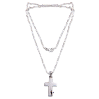 Men's sterling silver cross necklace, 'Faithful' - Men's Sterling Silver Cross Necklace