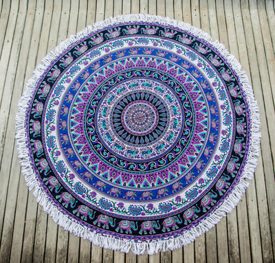 Blue Mandala Tapestry Indian Round Roundie Beach Throw Rug Boho Yoga Mat  Decor