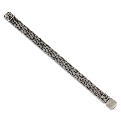 Men's sterling silver bracelet, 'Distinction' - Men's Wide Sterling Silver Braided Bracelet Thailand