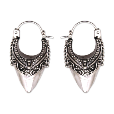Sterling silver hoop earrings, 'Bali Origin' - Ornate Balinese Hoop Earrings