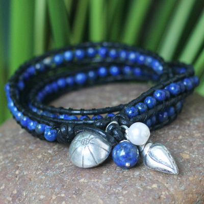 Leather and lapis lazuli wrap bracelet, 'New Tribal' - Leather and Lapis Lazuli Wrap Bracelet