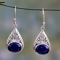 Pendientes colgantes de lapislázuli, 'Royal Grandeur' - Pendientes de lapislázuli y plata de ley de comercio justo