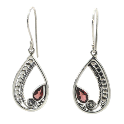 Sterling Silver Garnet Dangle Earrings from Indonesia