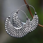 Artisan Crafted Sterling Silver Hoop Style Earrings, 'Moon Sliver'