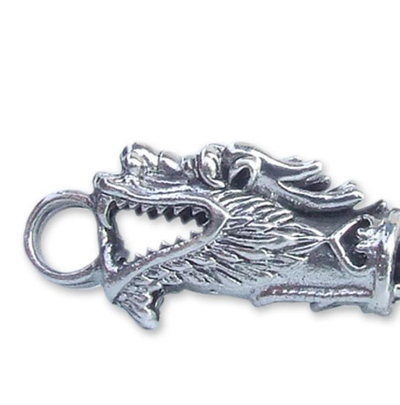 Sterling silver braided bracelet, 'Fierce Dragons' - Sterling silver braided bracelet