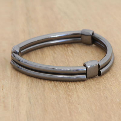 Stainless steel stretch wristband bracelet, 'Modern Dignity' - Stainless Steel Stretch Wristband Bracelet from Brazil