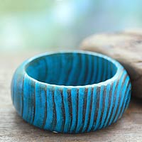 Wood bangle bracelet, 'Ocean Empress' - Wood bangle bracelet