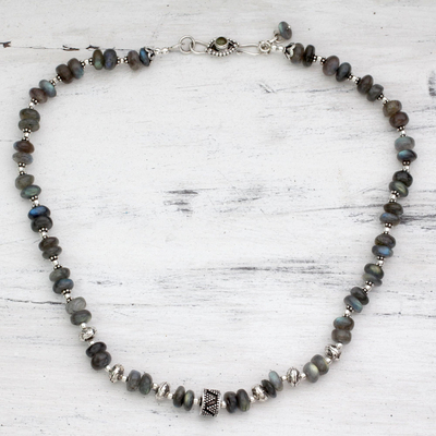 Labradorite beaded necklace, 'Shadow Allure' - Labradorite Beaded Strand Necklace