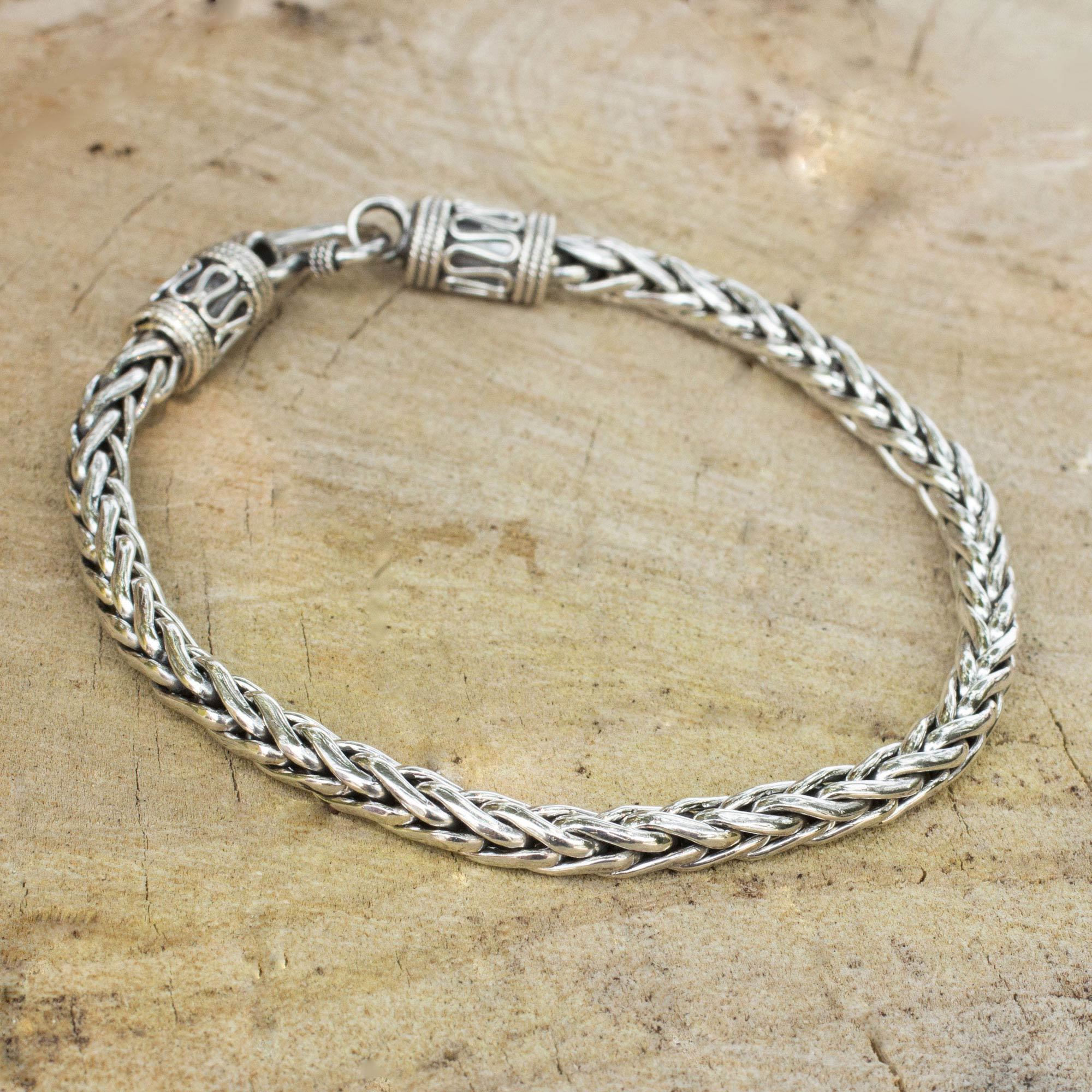 【TKMC】OVY Silver Chain Bracelet（M） Men's Sterling Silver Chain Bracelet (9.5 Inch) - Strength