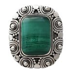 Malachite cocktail ring, 'Ancient Forest' - Indian Malachite Cocktail Ring in 925 Sterling Silver