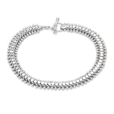 Sterling silver anklet, 'Centipede Crawl' - Handcrafted Balinese Sterling Silver Anklet