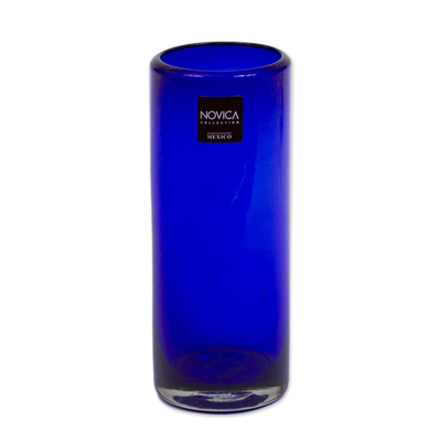Blown glass highball glasses, 'Pure Cobalt' (set of 4) - Blue Handblown Glass Cocktail Drinkware (Set of 4)