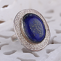 Lapis lazuli cocktail ring, 'Whisper' - Lapis Lazuli and Sterling Silver Cocktail Ring from India