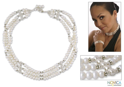 Cultured pearl collar, 'Jewels of India' - Cultured Pearl Collar Necklace