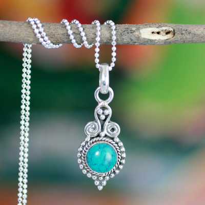 Sterling silver pendant necklace, 'Love Forever' - Sterling Silver Turquoise Colored Necklace