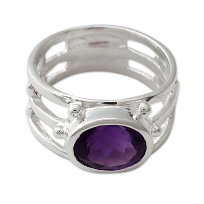 Amethyst single stone ring, 'Twilight Mood' - 4-carat Amethyst on Sterling Silver Ring Pisces Jewelry