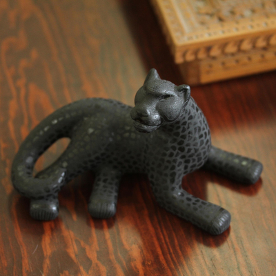 Keramikskulptur - Barro Negro Keramik-Jaguar-Skulptur aus Mexiko