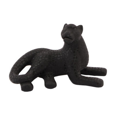 Escultura de cerámica - Escultura Jaguar de Cerámica Barro Negro de México