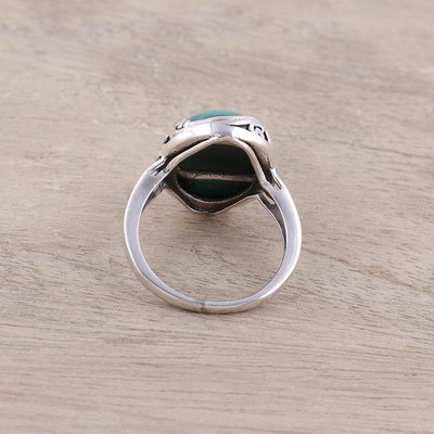 Malachite cocktail ring, 'Alluring Green' - Sterling Silver Green Malachite Art Deco Cocktail Ring