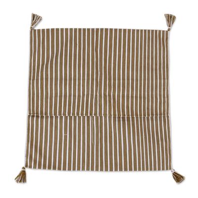 Cotton cushion covers, 'Triangle Stripes in Brown' (pair) - Striped Geometric Cotton Cushion Covers in Brown (Pair)