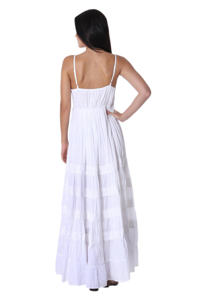 Cotton maxi dress, 'Lucknow Summer' - White Cotton Maxi Dress Handmade in India