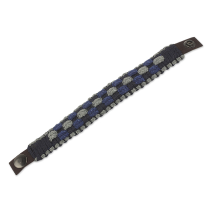 Men's wristband bracelet, 'Flowing Spring' - Blue, Gray and Black Woven Cord Bracelet for Men